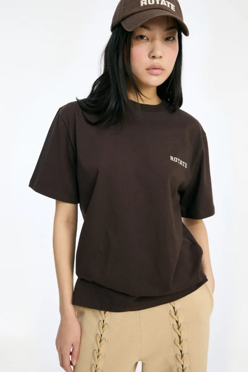 Tops-ROTATE Birger Christensen Jersey Oversized T-shirt Dark Brown Molé color