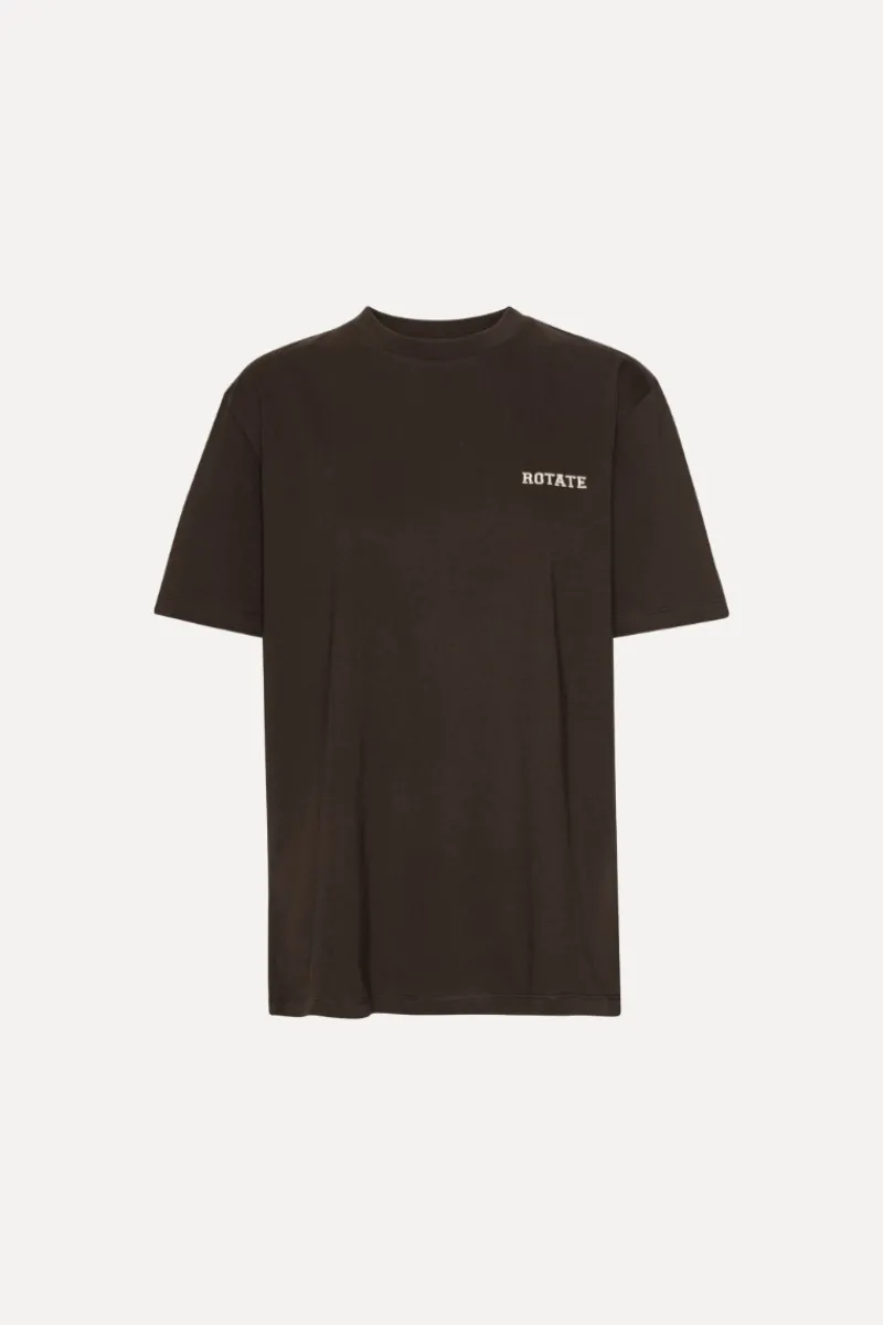 Tops-ROTATE Birger Christensen Jersey Oversized T-shirt Dark Brown Molé color