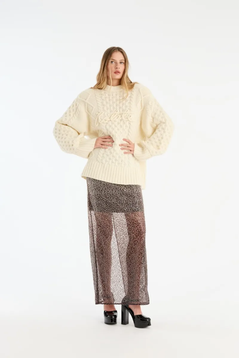 Knitwear-ROTATE Birger Christensen Knit Cable Crewneck White Egret color