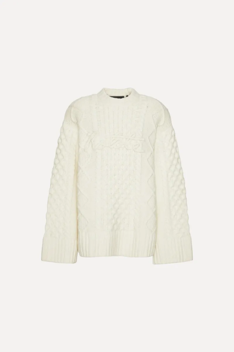 Knitwear-ROTATE Birger Christensen Knit Cable Crewneck White Egret color