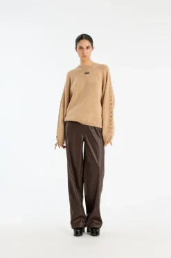 Knitwear|Tops-ROTATE Birger Christensen Knit Lacing Jumper Beige Nougat color