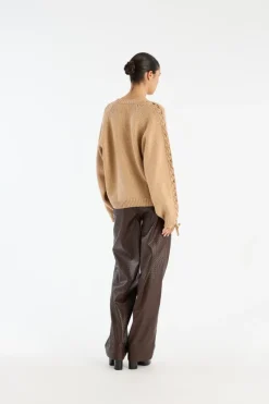 Knitwear|Tops-ROTATE Birger Christensen Knit Lacing Jumper Beige Nougat color