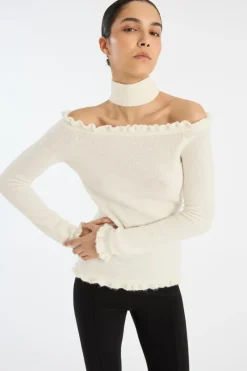 Knitwear|Tops-ROTATE Birger Christensen Knit Off-shoulder Top White Egret color