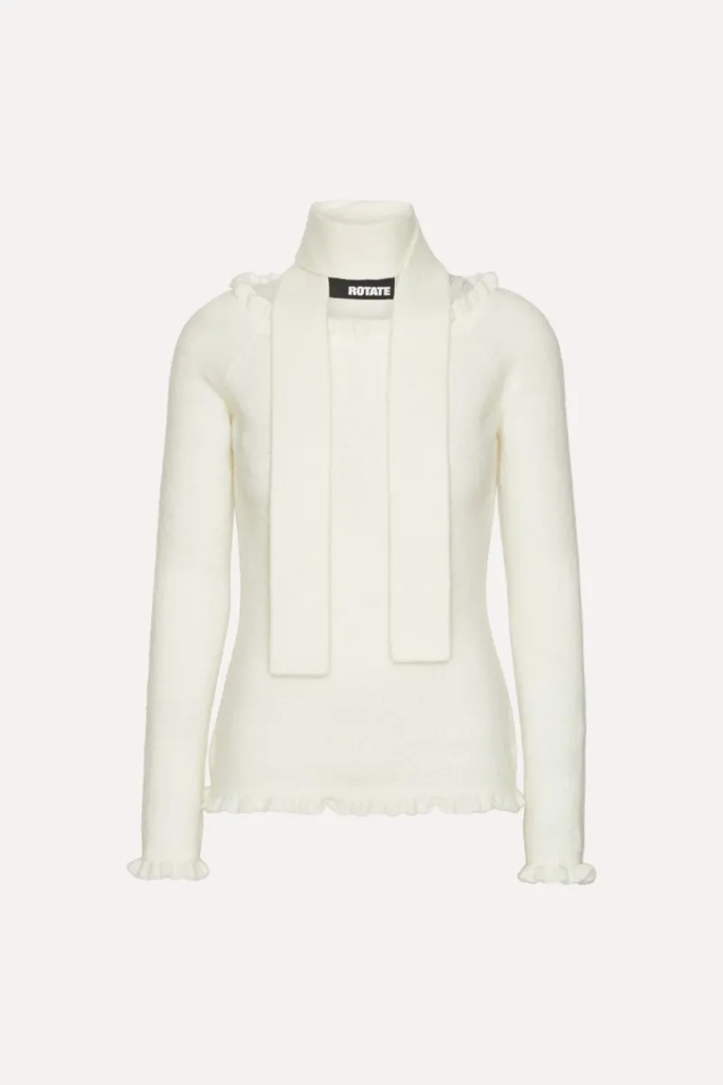 Knitwear|Tops-ROTATE Birger Christensen Knit Off-shoulder Top White Egret color