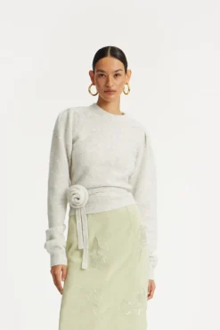 Knitwear|Tops-ROTATE Birger Christensen Knit Puff Crewneck Light Grey Snow White color