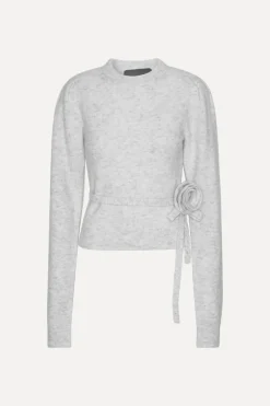 Knitwear|Tops-ROTATE Birger Christensen Knit Puff Crewneck Light Grey Snow White color