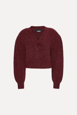 Knitwear|Tops-ROTATE Birger Christensen Knit Puffsleeve Cardigan Bordeaux Zinfandelcolor