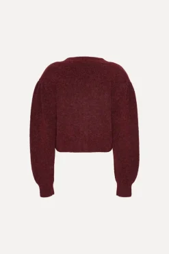 Knitwear|Tops-ROTATE Birger Christensen Knit Puffsleeve Cardigan Bordeaux Zinfandelcolor