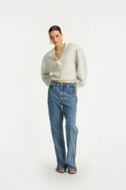 Knitwear|Tops-ROTATE Birger Christensen Knit Puffsleeve Cardigan Light Grey Snow White color