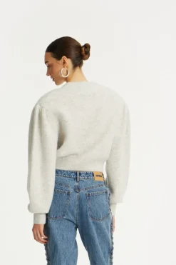 Knitwear|Tops-ROTATE Birger Christensen Knit Puffsleeve Cardigan Light Grey Snow White color