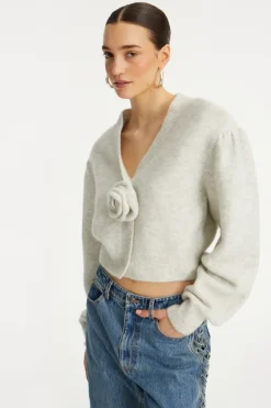 Knitwear|Tops-ROTATE Birger Christensen Knit Puffsleeve Cardigan Light Grey Snow White color