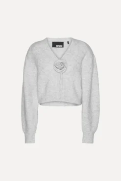 Knitwear|Tops-ROTATE Birger Christensen Knit Puffsleeve Cardigan Light Grey Snow White color