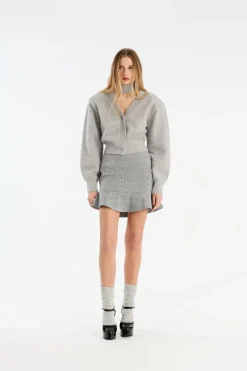 Knitwear|Tops-ROTATE Birger Christensen Knit Scarf Cardigan Light Grey Alloy (Light Gray) color