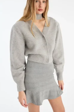 Knitwear|Tops-ROTATE Birger Christensen Knit Scarf Cardigan Light Grey Alloy (Light Gray) color
