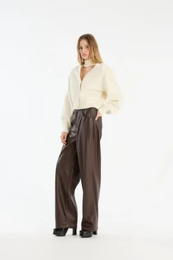 Knitwear|Tops-ROTATE Birger Christensen Knit Scarf Cardigan White Egret color