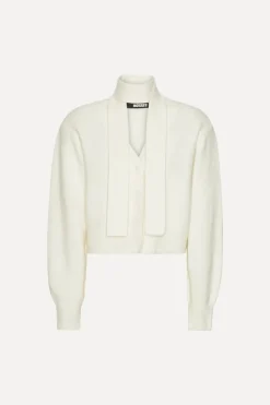 Knitwear|Tops-ROTATE Birger Christensen Knit Scarf Cardigan White Egret color