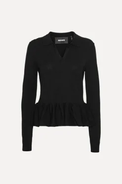 Knitwear|Tops-ROTATE Birger Christensen Knit Top W/ Peplum Black Black color
