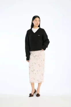 Tops-ROTATE Birger Christensen Knit V-neck Jumper Dark Brown Molé color