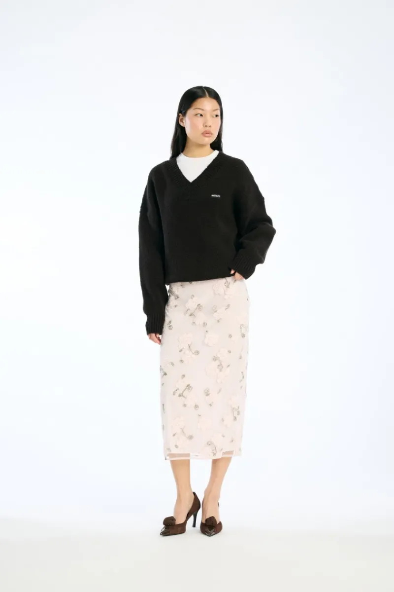 Tops-ROTATE Birger Christensen Knit V-neck Jumper Dark Brown Molé color