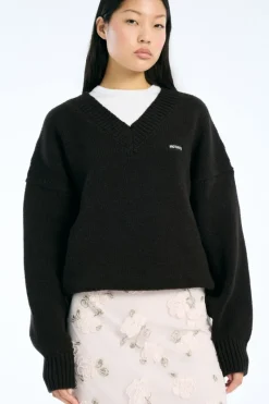 Tops-ROTATE Birger Christensen Knit V-neck Jumper Dark Brown Molé color