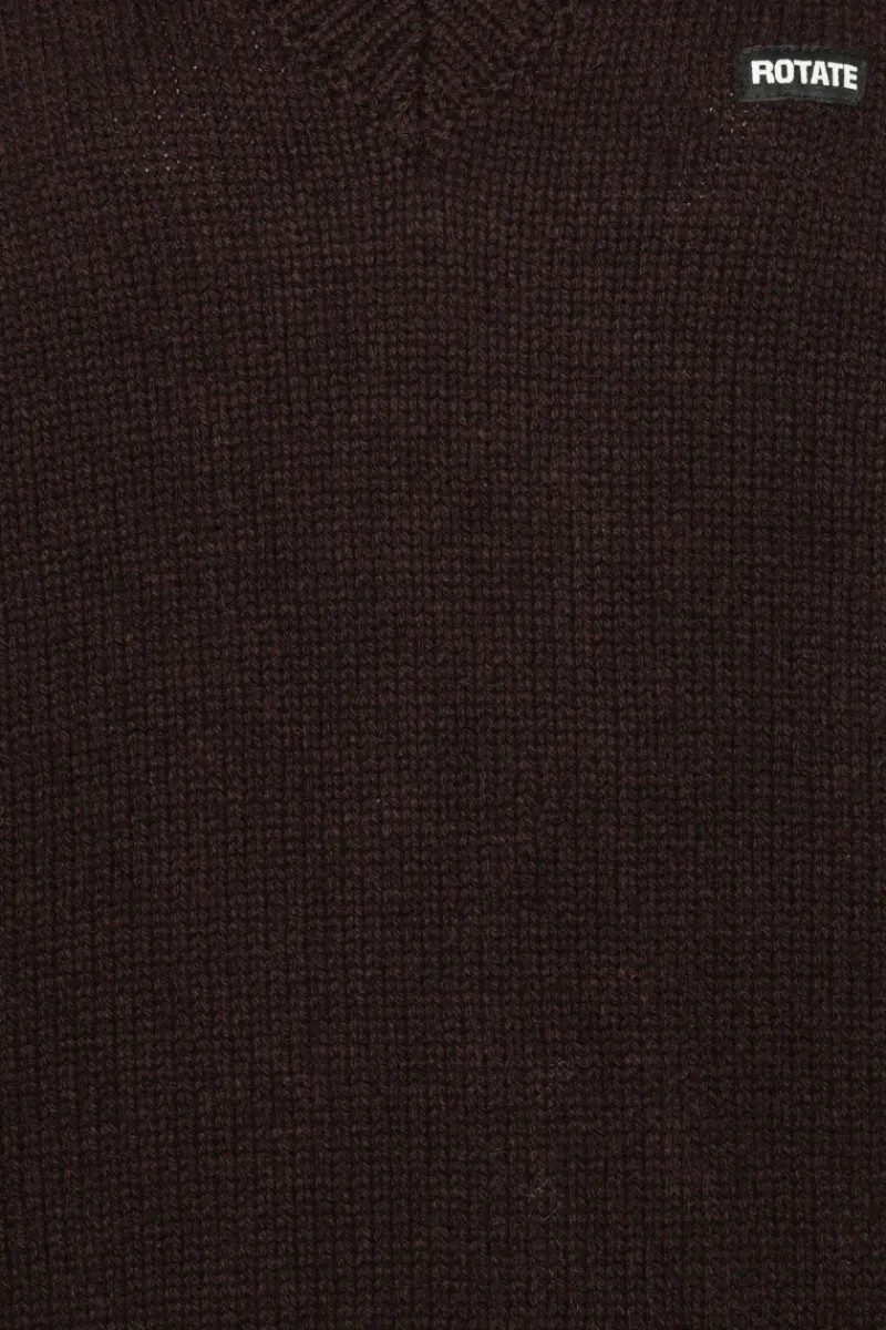 Tops-ROTATE Birger Christensen Knit V-neck Jumper Dark Brown Molé color