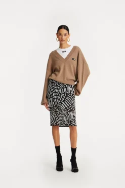 Knitwear|Tops-ROTATE Birger Christensen Knit V-neck Sweater Brown Portabella color