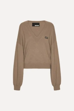 Knitwear|Tops-ROTATE Birger Christensen Knit V-neck Sweater Brown Portabella color