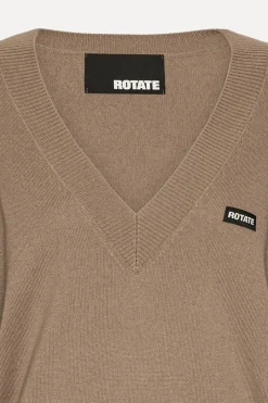 Knitwear|Tops-ROTATE Birger Christensen Knit V-neck Sweater Brown Portabella color