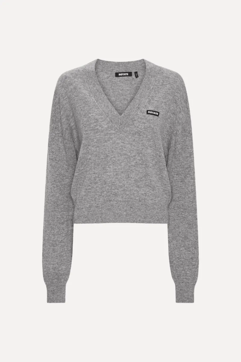 Tops|Knitwear-ROTATE Birger Christensen Knit V-neck Sweater Grey Frost Grey color