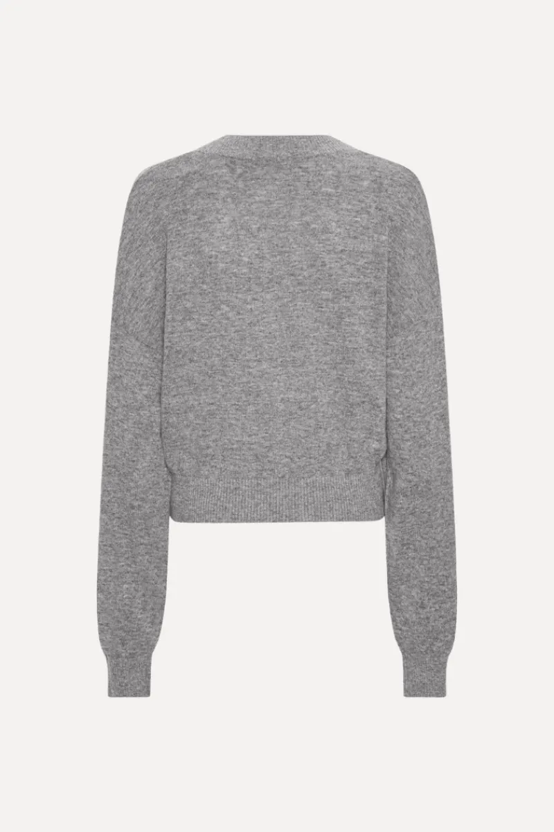 Tops|Knitwear-ROTATE Birger Christensen Knit V-neck Sweater Grey Frost Grey color