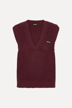 Knitwear|Tops-ROTATE Birger Christensen Knit V-neck Vest Burgundy Zinfandelcolor