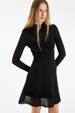 Mini Dresses|Dresses-ROTATE Birger Christensen Knitted Flared Mini Dress Black Black color