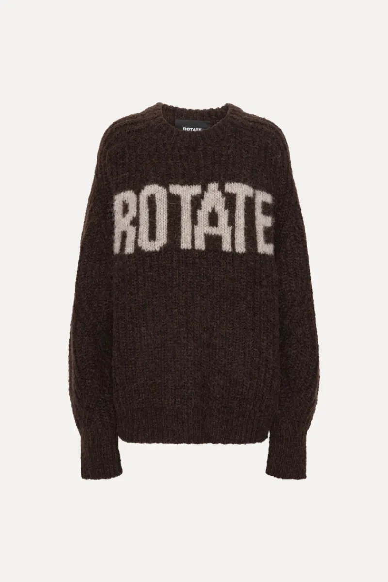 Knitwear|Tops-ROTATE Birger Christensen Knitted Logo Sweater Dark Brown Molé color