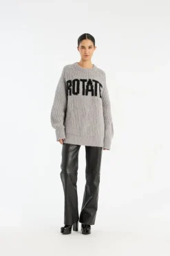 Knitwear|Tops-ROTATE Birger Christensen Knitted Logo Sweater Light Grey Alloy (Light Gray) color
