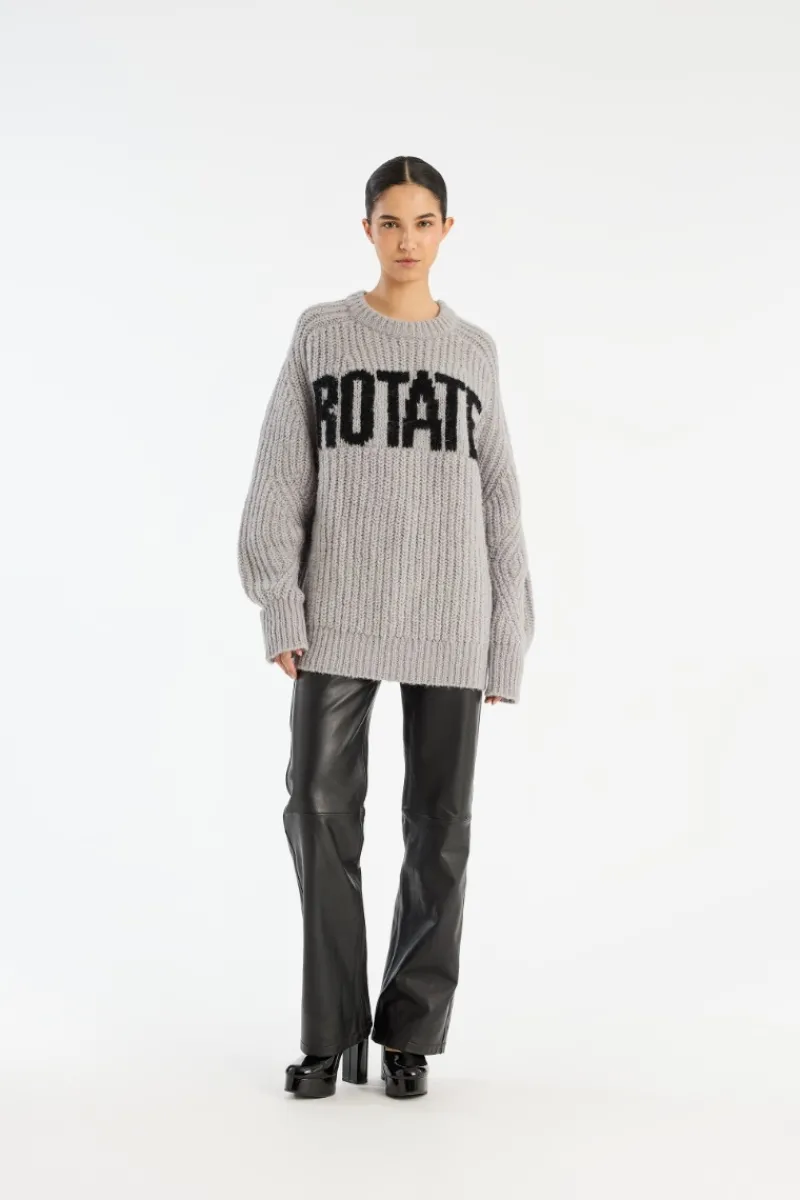 Knitwear|Tops-ROTATE Birger Christensen Knitted Logo Sweater Light Grey Alloy (Light Gray) color
