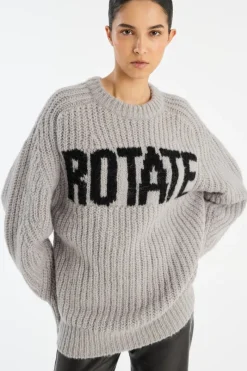 Knitwear|Tops-ROTATE Birger Christensen Knitted Logo Sweater Light Grey Alloy (Light Gray) color