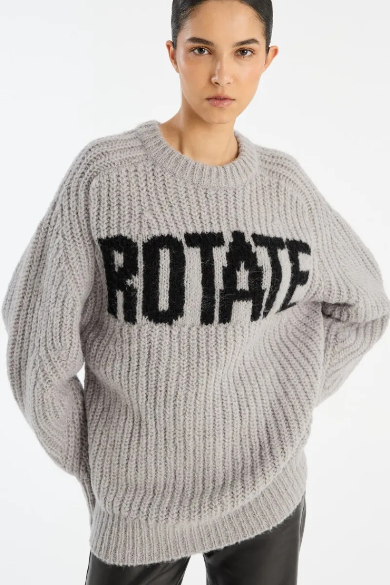 Knitwear|Tops-ROTATE Birger Christensen Knitted Logo Sweater Light Grey Alloy (Light Gray) color