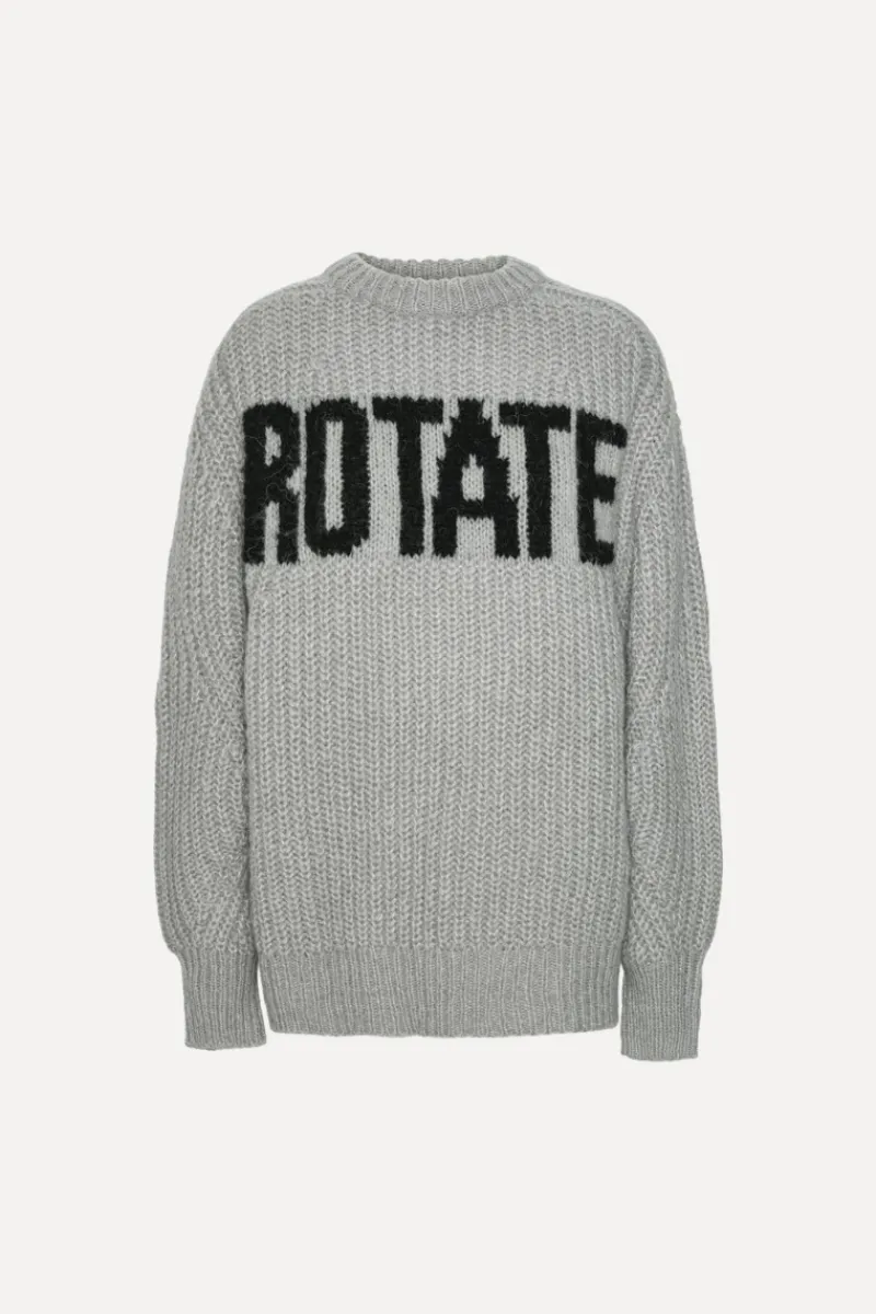 Knitwear|Tops-ROTATE Birger Christensen Knitted Logo Sweater Light Grey Alloy (Light Gray) color