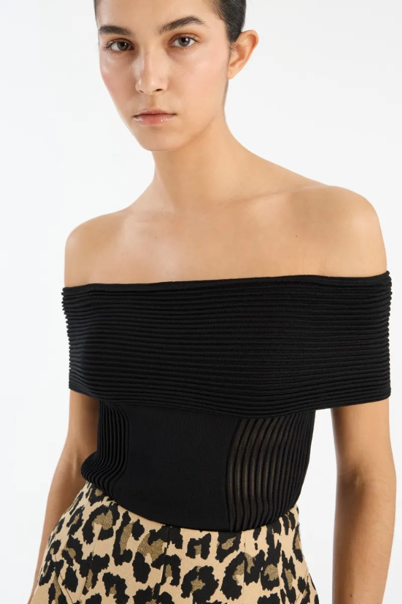 Tops-ROTATE Birger Christensen Knitted Off-shoulder Top Black Black color