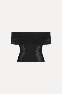 Tops-ROTATE Birger Christensen Knitted Off-shoulder Top Black Black color