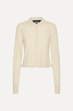 Knitwear|Tops-ROTATE Birger Christensen Knitted Polo Cardigan Cream Oxford Tan color