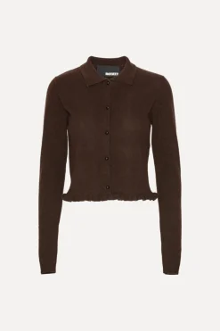 Knitwear|Tops-ROTATE Birger Christensen Knitted Polo Cardigan Dark Brown CHICORY COFFEE color