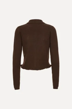 Knitwear|Tops-ROTATE Birger Christensen Knitted Polo Cardigan Dark Brown CHICORY COFFEE color