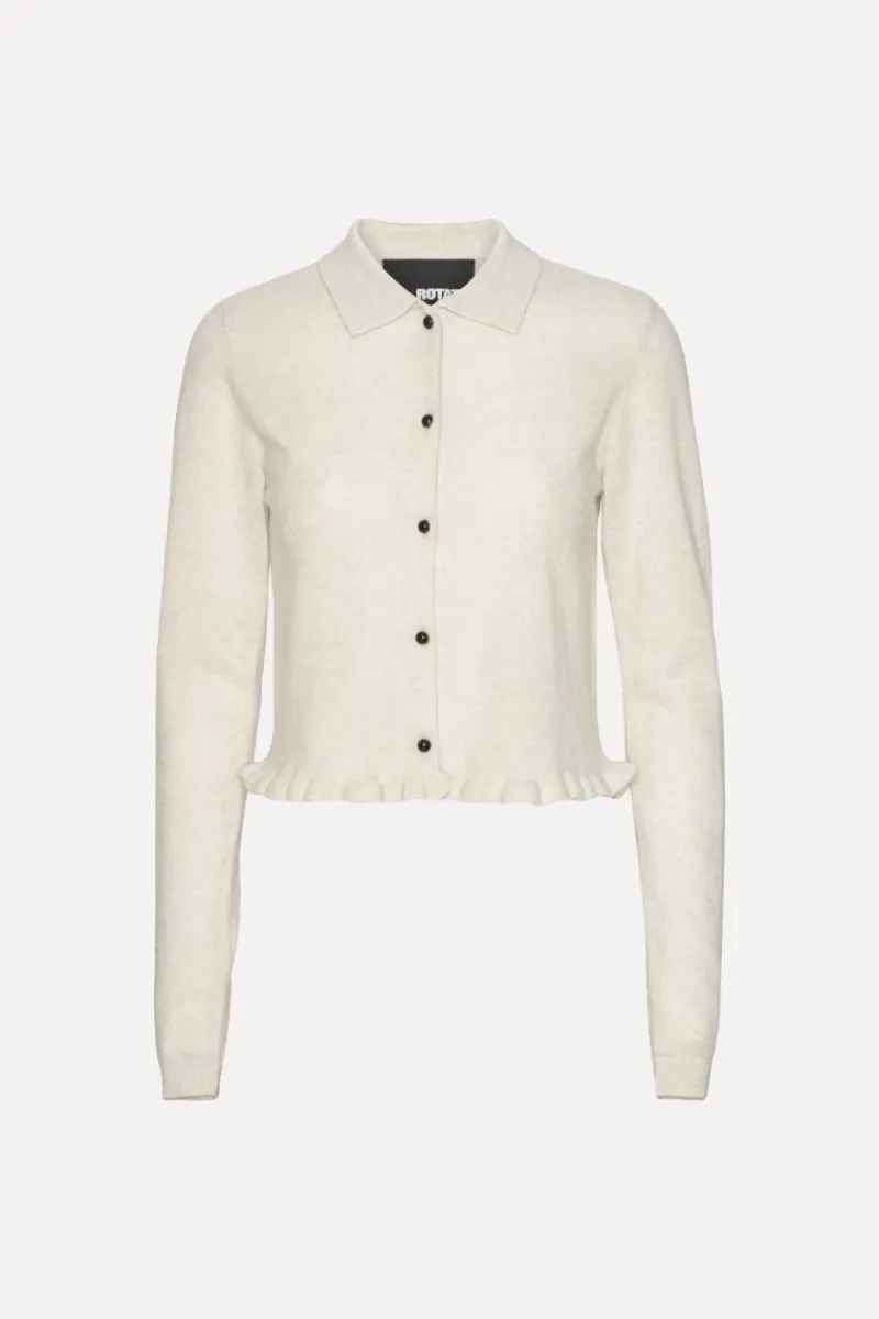 Knitwear|Tops-ROTATE Birger Christensen Knitted Polo Cardigan Light Grey Light Grey color