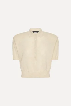 Knitwear|Tops-ROTATE Birger Christensen Knitted Polo Cream Oxford Tan color