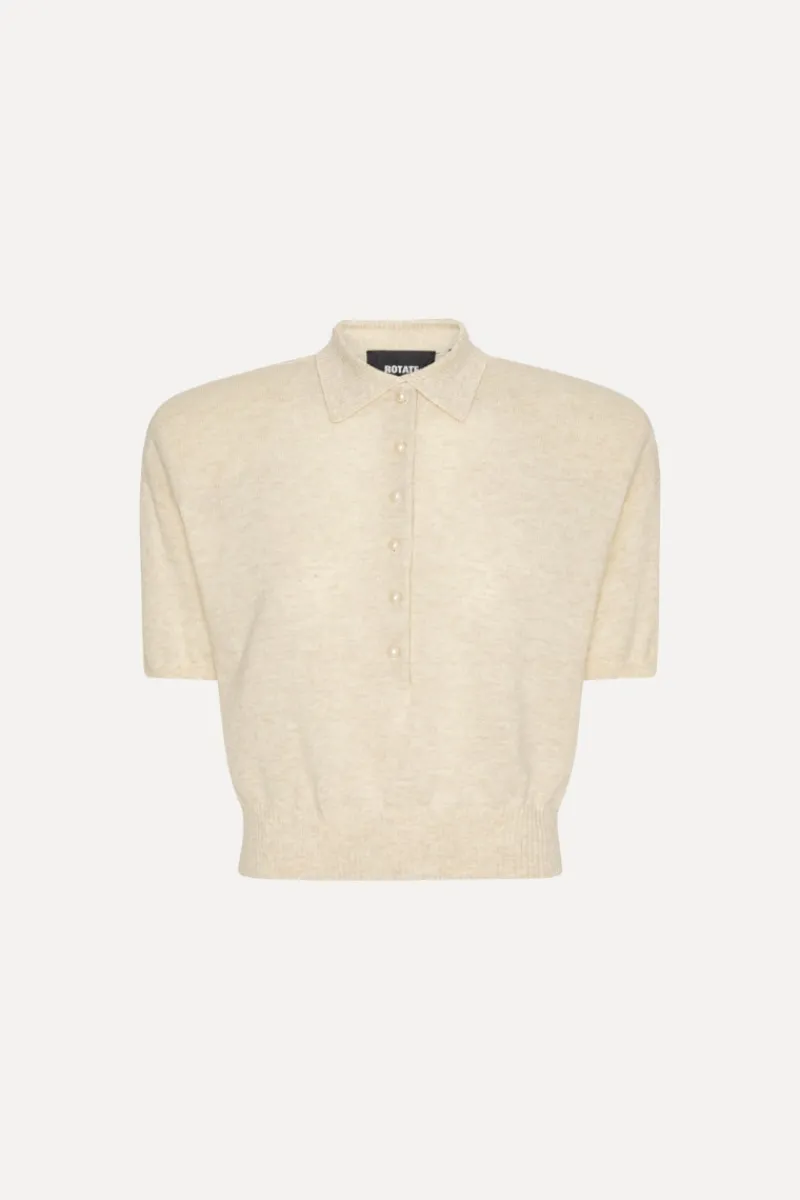 Knitwear|Tops-ROTATE Birger Christensen Knitted Polo Cream Oxford Tan color
