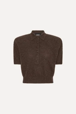 Tops-ROTATE Birger Christensen Knitted Polo Dark Brown Potting Soil color