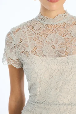 Midi Dresses|Dresses-ROTATE Birger Christensen Lace Long Midi Dress Light Grey Alloy (Light Gray) color