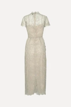 Midi Dresses|Dresses-ROTATE Birger Christensen Lace Long Midi Dress Light Grey Alloy (Light Gray) color