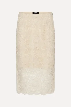 Skirts-ROTATE Birger Christensen Lace Midi Pencil Skirt Cream Pumice Stone color